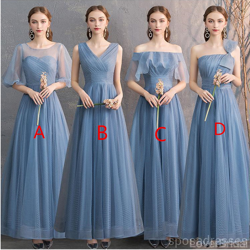 Dusty Blue Floor Length Mismatched Cheap Bridesmaid Dresses Online, WG533