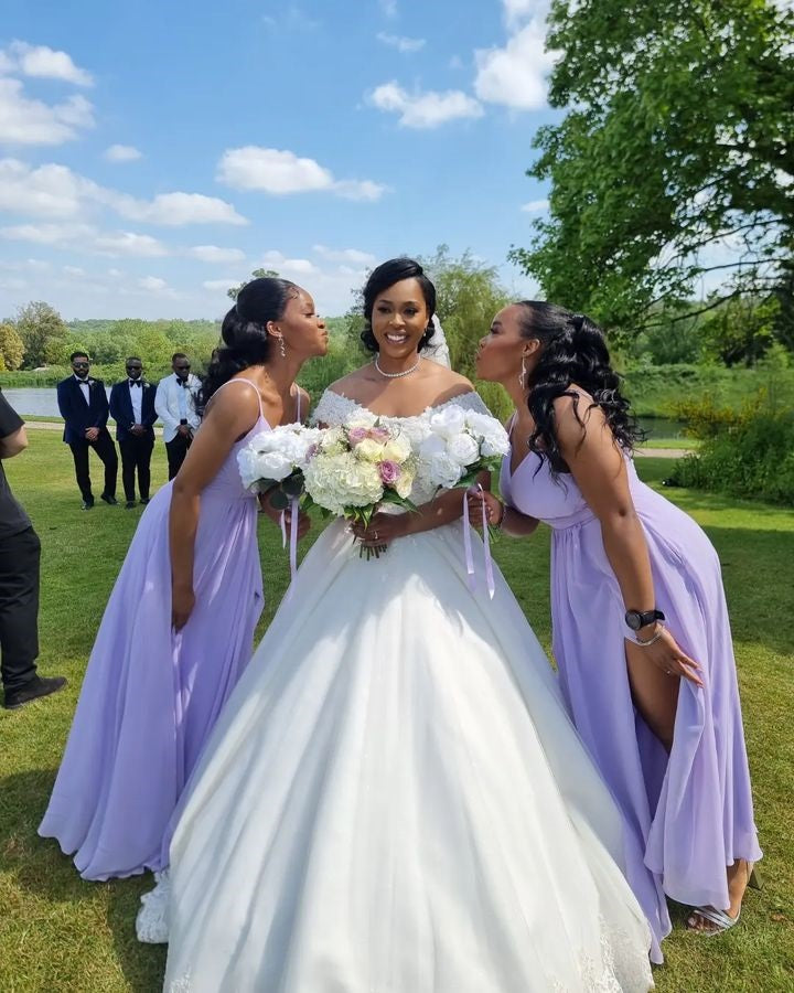 Purple A-line Spaghetti Straps Side Slit Maxi Long Wedding Guest Bridesmaid Dresses,WG1532