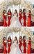 Sexy Red Mermaid Spaghetti Straps V-neck Maxi Long Bridesmaid Dresses,WG1520