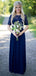 1/2 Long Sleeves Navy Lace Long Bridesmaid Dresses Online, WG789