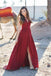 Popular Red V Neck Slit Custom Long Evening Prom Dresses, 17715