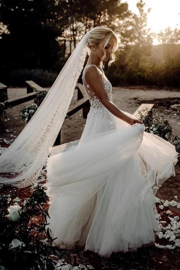 A-line V Neck Cute Cheap Wedding Dresses Online, Cheap Bridal Dresses, WD613