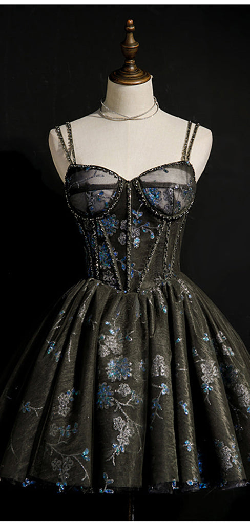 Black Spaghetti Straps Short Homecoming Dresses,Cheap Short Prom Dresses,CM887