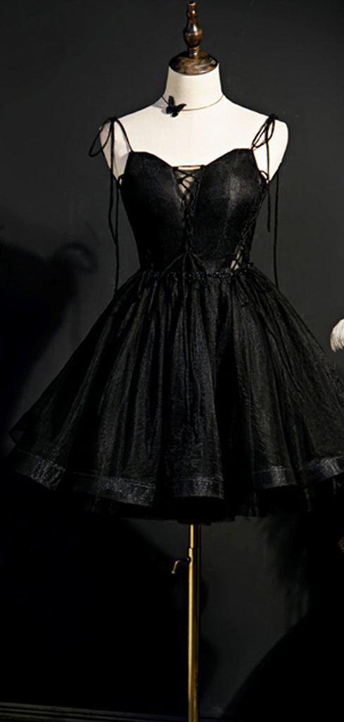 Black Spaghetti Straps Short Homecoming Dresses,Cheap Short Prom Dresses,CM908