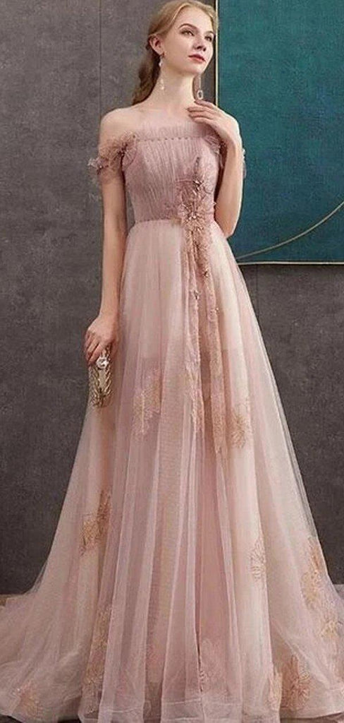 Blush Pink Off Shoulder Long Cheap Evening Prom Dresses, Evening Party Prom Dresses, 12339