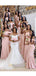 Blush Pink Off Shoulder Mismatched Mermaid Short Cheap Bridesmaid Dresses Online, WG658