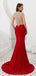 Cap Sleeves Red Beaded Mermaid See Through Evening Prom Dresses, Evening Party Prom Dresses, 12087