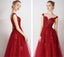 Cap Sleeves Red Beaded Sequin A-line Long Evening Prom Dresses, Evening Party Prom Dresses, 12326
