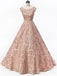 Cap Sleeves Soop Rose Gold Lace Long Evening Prom Dresses, Cheap Party Prom Dresses, 18612