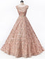 Cap Sleeves Soop Rose Gold Lace Long Evening Prom Dresses, Cheap Party Prom Dresses, 18612