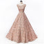 Cap Sleeves Soop Rose Gold Lace Long Evening Prom Dresses, Cheap Party Prom Dresses, 18612