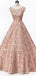 Cap Sleeves Soop Rose Gold Lace Long Evening Prom Dresses, Cheap Party Prom Dresses, 18612