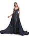 Champagne Mermaid Spaghetti Straps V-neck Long Prom Dresses Online,12588