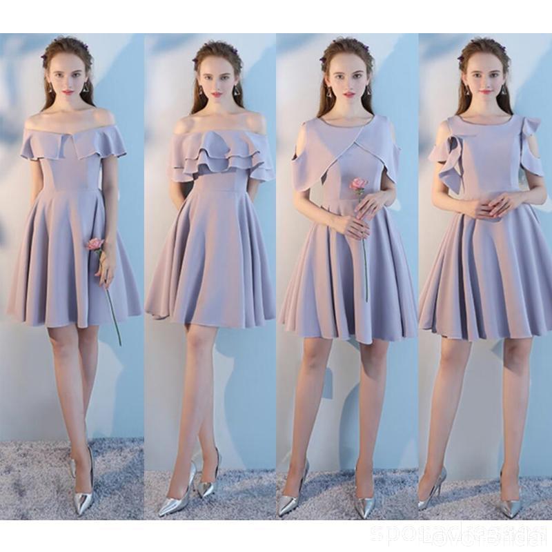 Cheap Gray Short Mismatched Simple Short Bridesmaid Dresses Online, WG506