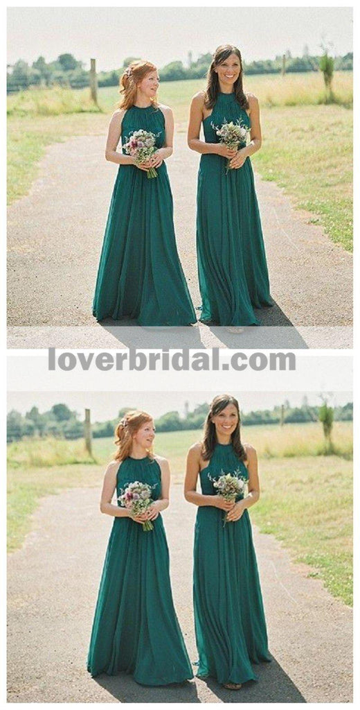 Cheap Halter Green Custom Chiffon Long Bridesmaid Dresses, WG221