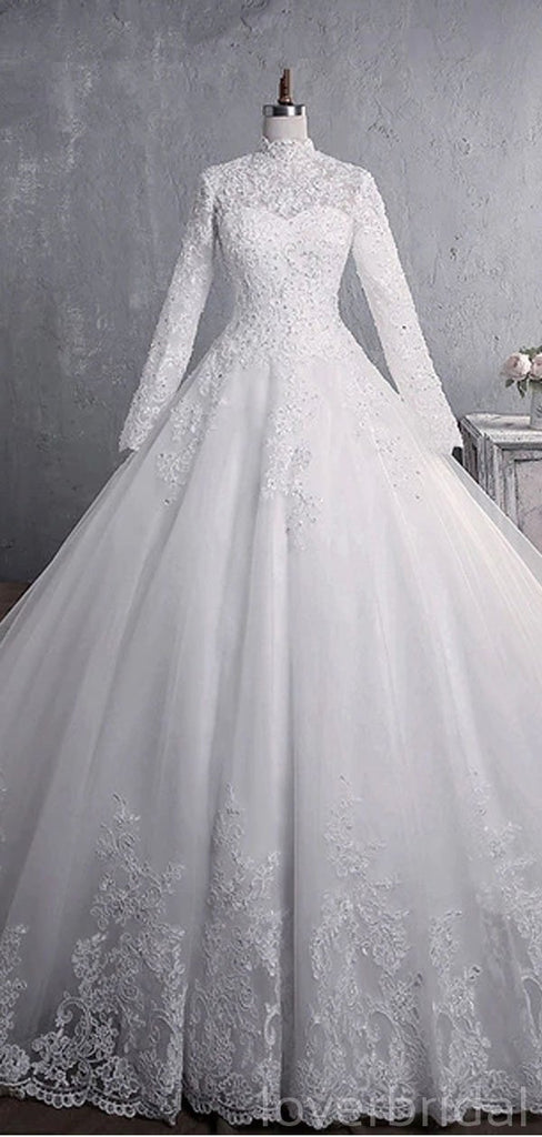 Cheap Long Sleeves High Neck Modest Wedding Dresses Online, Cheap Bridal Dresses, WD517