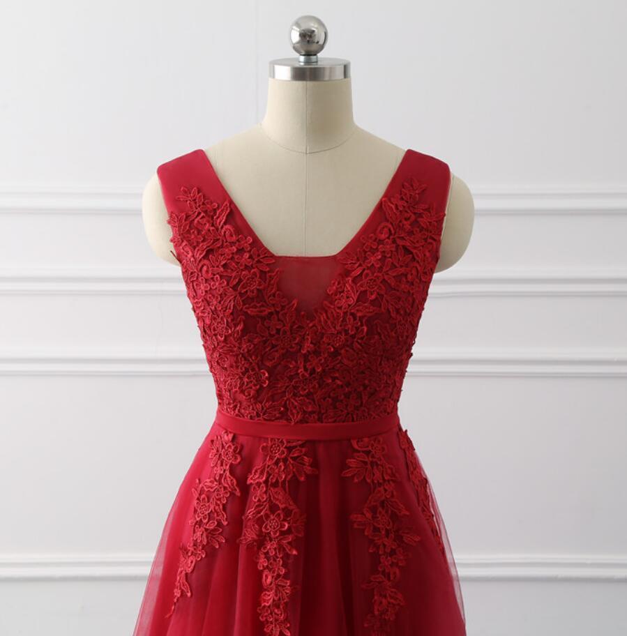 Classic V Neck Lace Long Cheap Evening Prom Dresses, Evening Party Prom Dresses, 12323