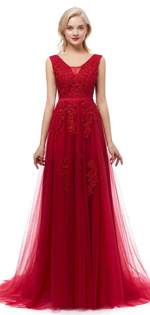 Classic V Neck Lace Long Cheap Evening Prom Dresses, Evening Party Prom Dresses, 12323