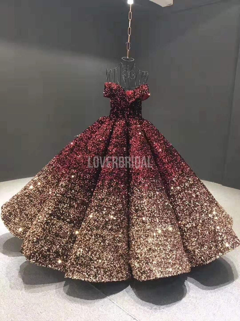 Dark Red Jewel Off Shoulder Ball Gown Long Evening Prom Dresses, Evening Party Prom Dresses, 12213