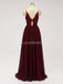 Dark Red Spaghetti Straps Chiffon Open Back Cheap Bridesmaid Dresses Online, WG584