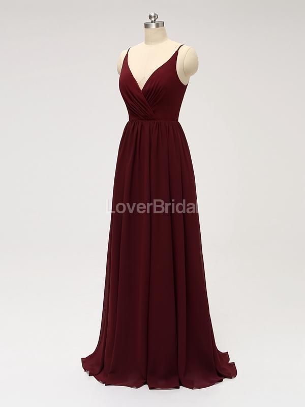 Dark Red Spaghetti Straps Chiffon Open Back Cheap Bridesmaid Dresses Online, WG584