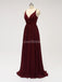 Dark Red Spaghetti Straps Chiffon Open Back Cheap Bridesmaid Dresses Online, WG584