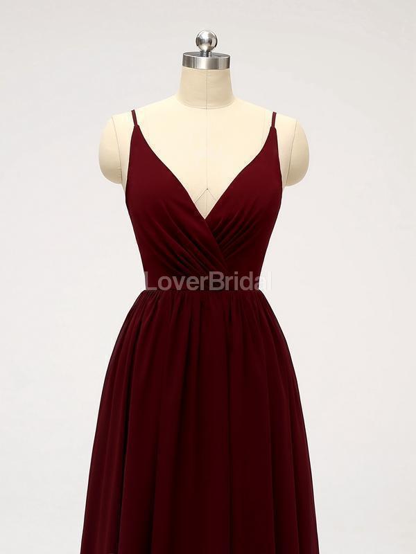 Dark Red Spaghetti Straps Chiffon Open Back Cheap Bridesmaid Dresses Online, WG584