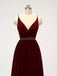 Dark Red Spaghetti Straps Chiffon Open Back Cheap Bridesmaid Dresses Online, WG584