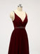 Dark Red Spaghetti Straps Chiffon Open Back Cheap Bridesmaid Dresses Online, WG584