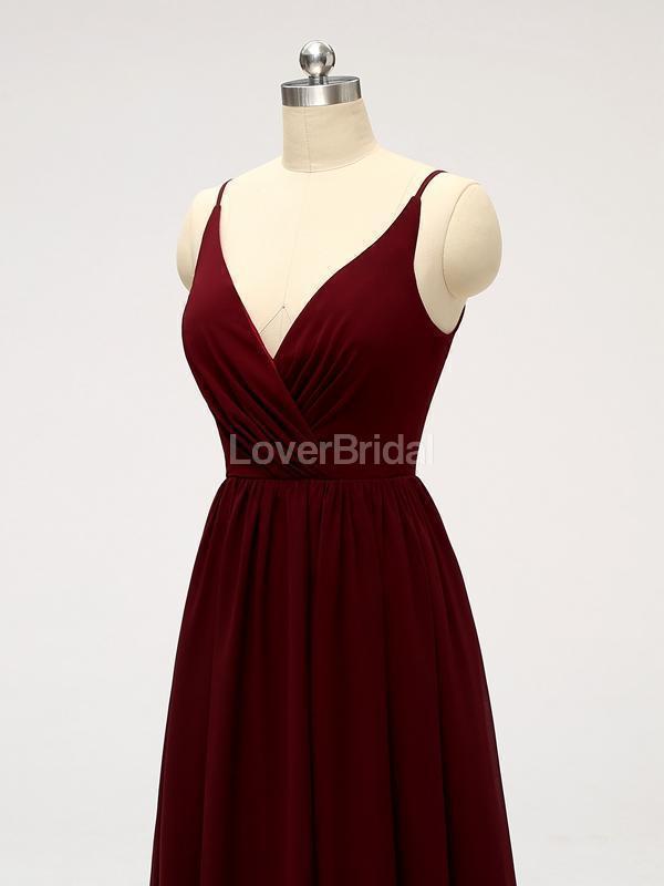 Dark Red Spaghetti Straps Chiffon Open Back Cheap Bridesmaid Dresses Online, WG584