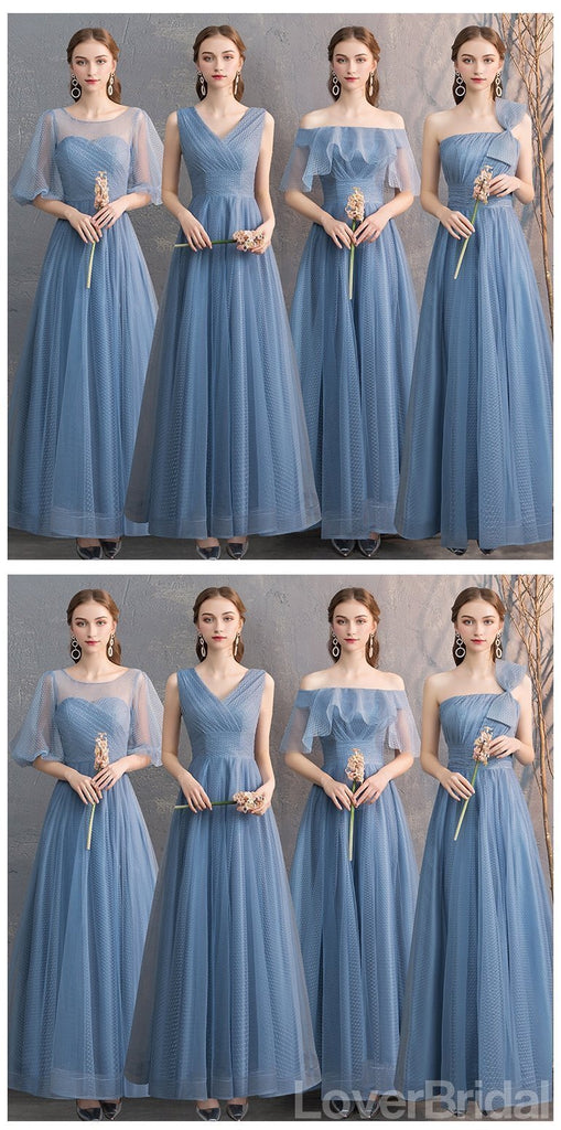 Dusty Blue Floor Length Mismatched Cheap Bridesmaid Dresses Online, WG533