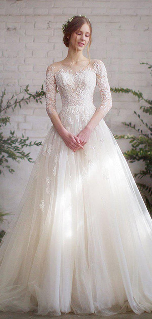 Fairy Long Sleeves A-line Lace Wedding Dresses, Cheap Wedding Gown, WD682