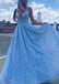 Gorgeous Blue A-line V-neck Maxi Long Prom Dresses,Evening Party Prom Dresses,13036