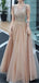 Gorgeous Champagne A-line V-neck Maxi Long Prom Dresses,Evening Dresses,12993