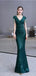 Green Mermaid Sequin V-neck Cap Sleeves Long Party Prom Dresses Online,12362