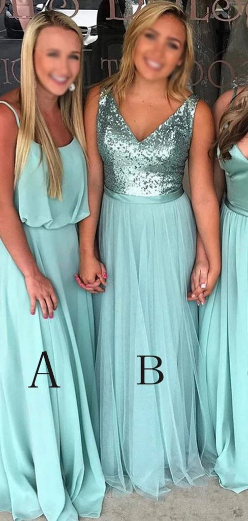 Green Mismatched Long Bridesmaid Dresses Online, Cheap Bridesmaids Dresses, WG749