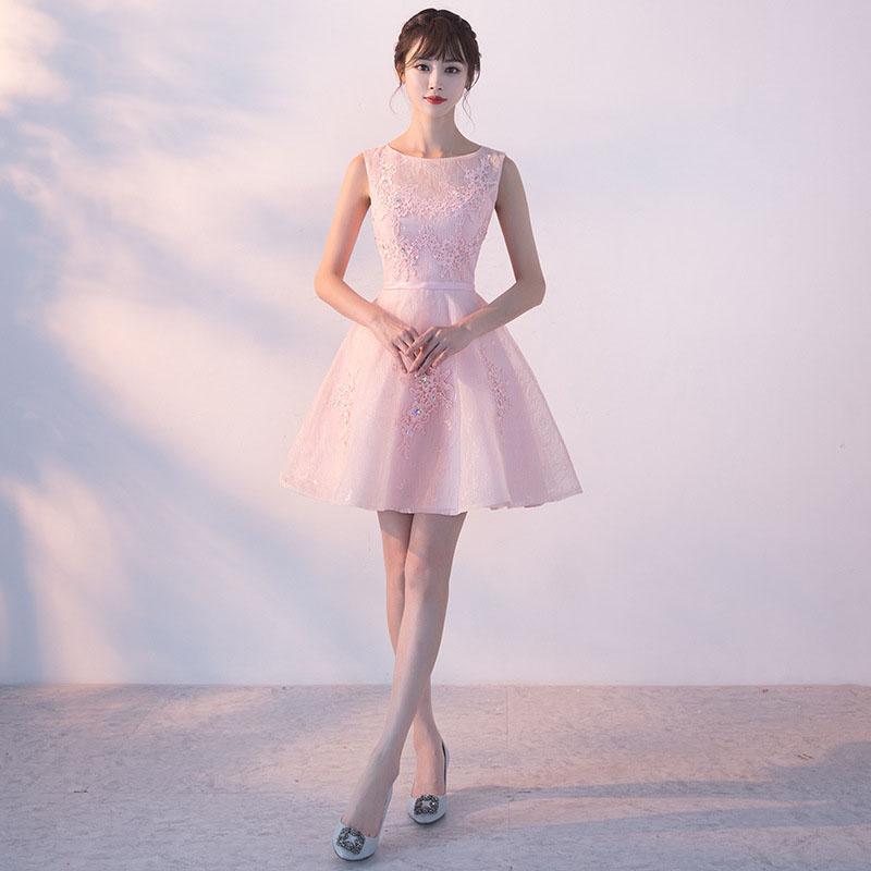Illusion Blush Pink Lace Beaded Cheap Homecoming Dresses Online, CM696