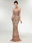 Illusion Gold Sequin Sparkly Mermaid Long Evening Prom Dresses, Evening Party Prom Dresses, 12012