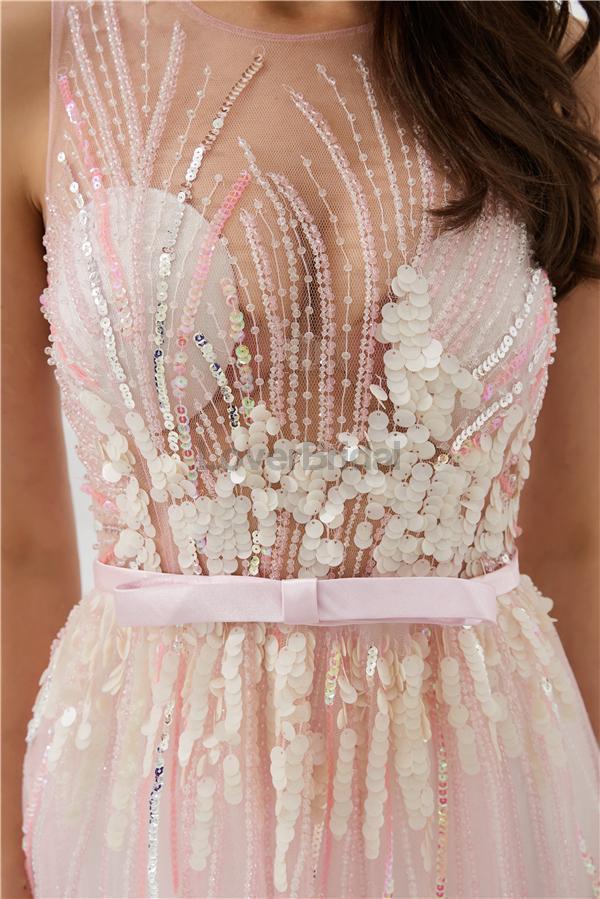 Jewel See Through Beaded Sexy Evening Prom Dresses, Evening Party Prom Dresses, 12083