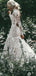Long Mermaid Backless High Neck Long Sleeves Lace Wedding Dresses,WD752