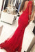 Long Sleeve Backless High Neck Red Mermaid Lace Long Evening Prom Dresses, 17460