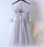 Long Sleeve Lace Gray Homecoming Prom Dresses, Affordable Corset Back Short Party Prom Dresses, Perfect Homecoming Dresses, CM255