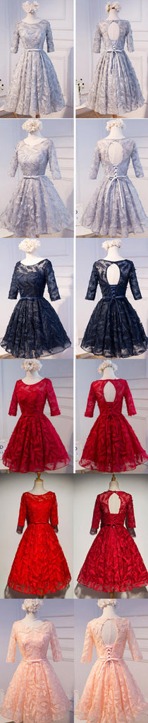 Long Sleeve Navy Scoop Neckline Homecoming Prom Dresses, Affordable Short Party Prom Dresses, Perfect Homecoming Dresses, CM292