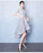 Long Sleeves High Low Grey Lace Cheap Homecoming Dresses Online, CM693