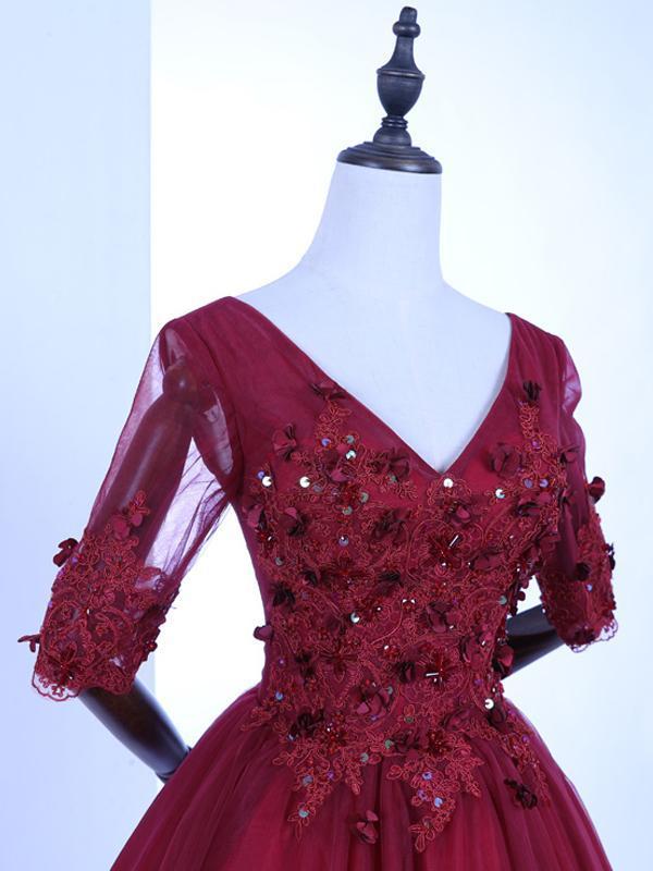 Long Sleeves Lace Burgundy Cheap Short Homecoming Dresses Online, CM668