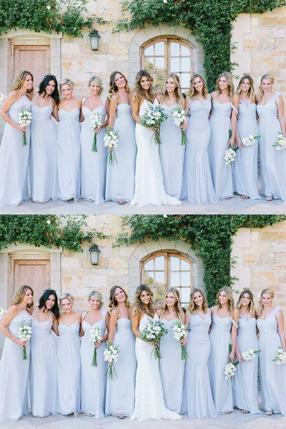 Mismatched Blue Chiffon Floor Length Cheap Long Bridesmaid Dresses Online, WG565