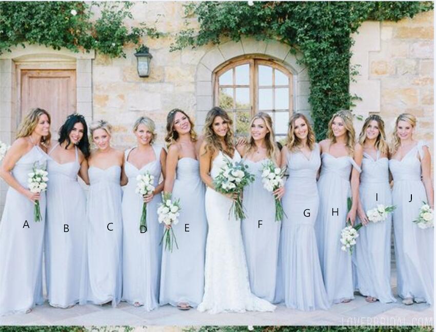 Mismatched Blue Chiffon Floor Length Cheap Long Bridesmaid Dresses Online, WG565