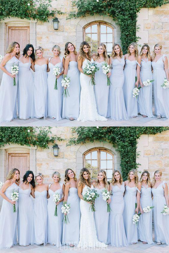 Mismatched Blue Chiffon Floor Length Cheap Long Bridesmaid Dresses Online, WG565