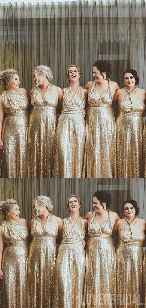 Mismatched Gold Sequin Cheap Long Bridesmaid Dresses Online, WG573