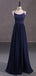 Navy Blue A-line Spaghetti Straps Cheap Long Prom Dresses Online,12861